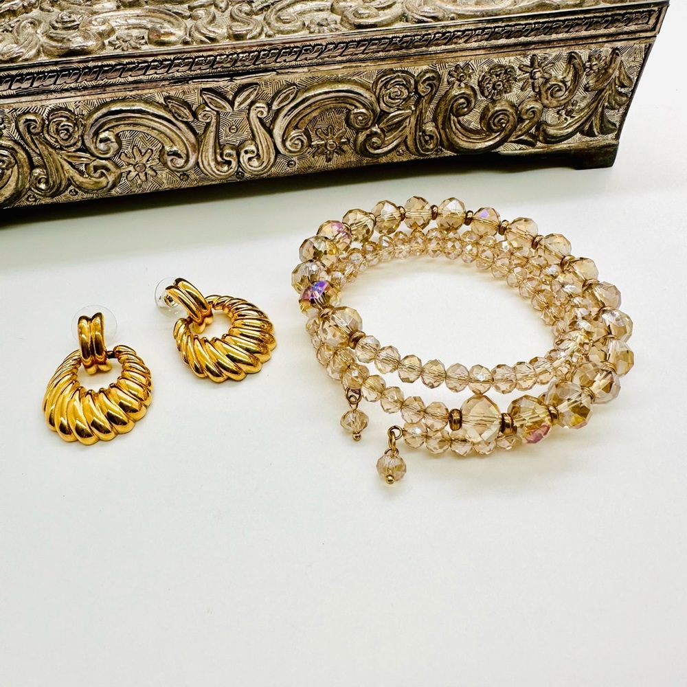 Vintage NAPIER Earrings & Crystal Bracelet